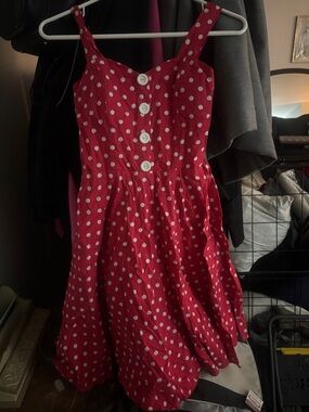 Sara Red Polka Dot Button-Front Sundress